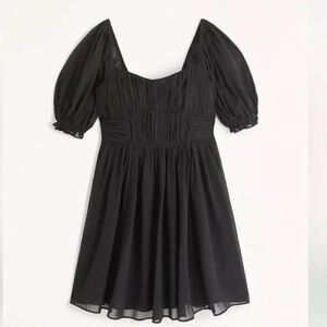 ABERCROMBIE & FITCH Black V-Neck Puff Sleeve Lined Mini Dress Size Large